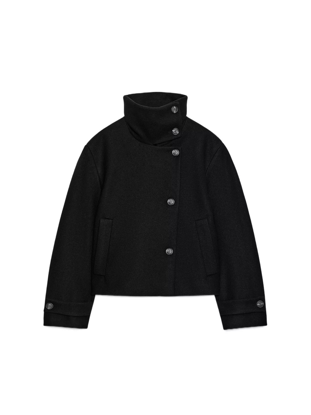 Zara Black High-Neck Button Jacket